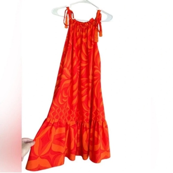 TAYLOR Printed Shift Tassel Halter Dress Orange Size 4 - Picture 5 of 15